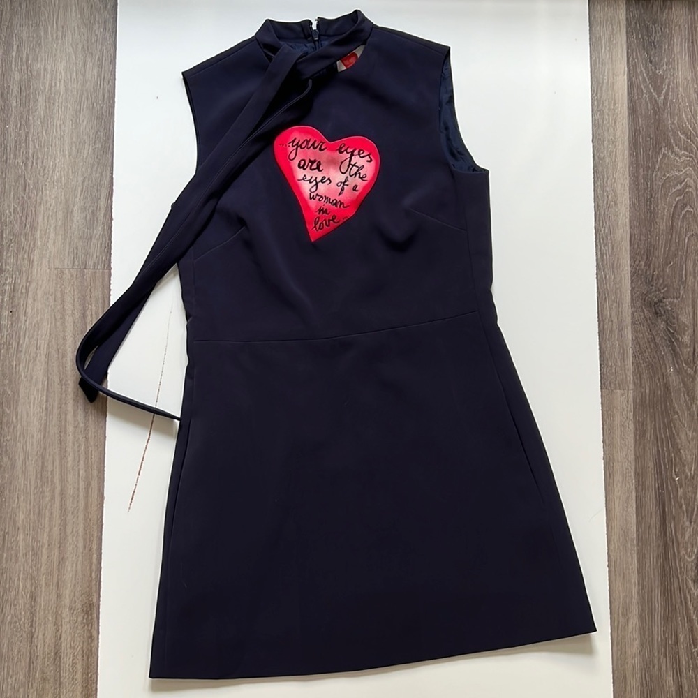 Valentino Crepe L’Amour Sleevelss Mini Dress in Navy 36